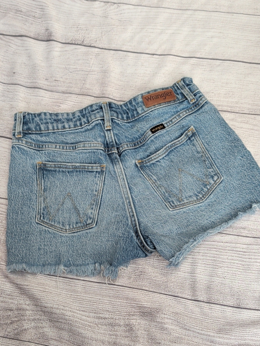 Wrangler Light Blue Denim Cutoff Shorts with Frayed Hem